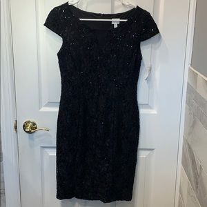 Black lace formal dress with black sequins.